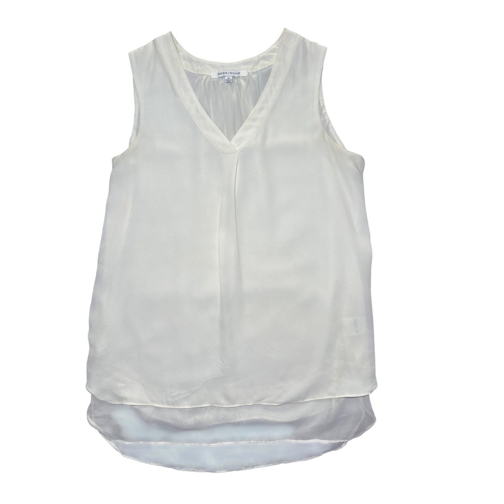 Rose + Olive V-Neck Sleeveless Blouse Women's XS Ivory White Layered Chiffon